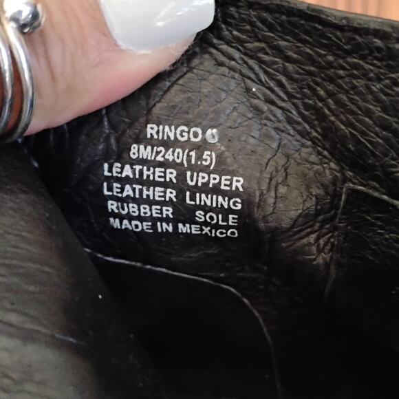 Steve Madden Ringo Black Leather Ankle Boots 8M Gold Chain Moto Biker Style - Picture 10 of 17